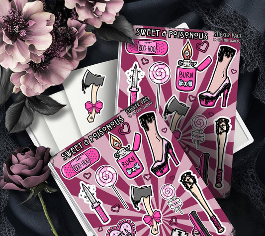 Gothic Sweet & Poisonous Sticker Sheet – Pretty in Pinky, Deadly in Action!  - Perfect for Scrapbooking and Collecting
