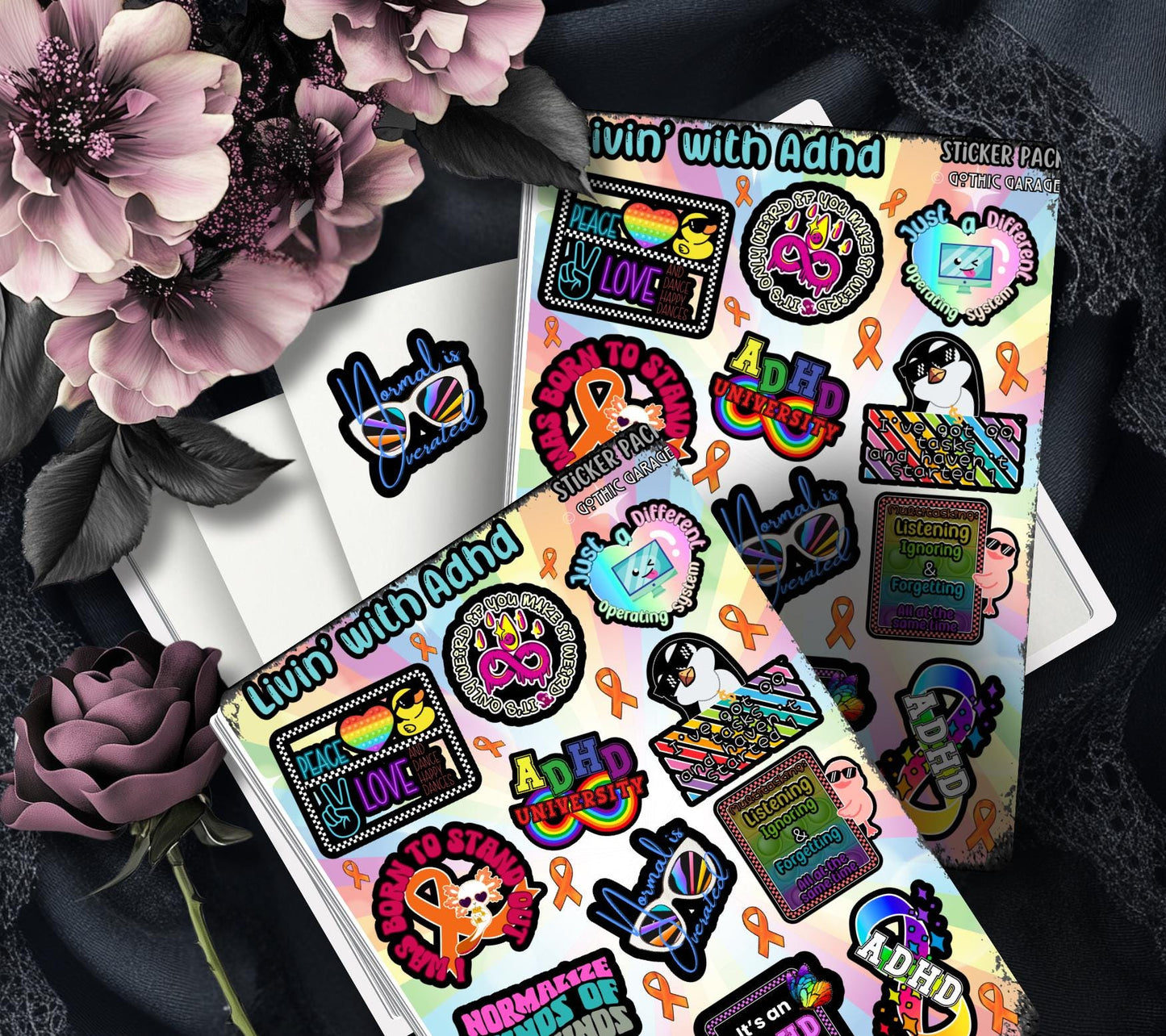 ADHD/Neurodivergent Life Funny Sticker Sheet, Budget Friendly Gift for Friends, Collecting and Scrapbooking