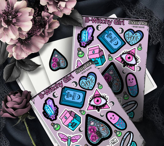 B-Witchy Gothic Pastel Sticker Sheet, Perfect Goth & Witch Vibes Stickers, Budget Friendly Gifts for Goth Expression