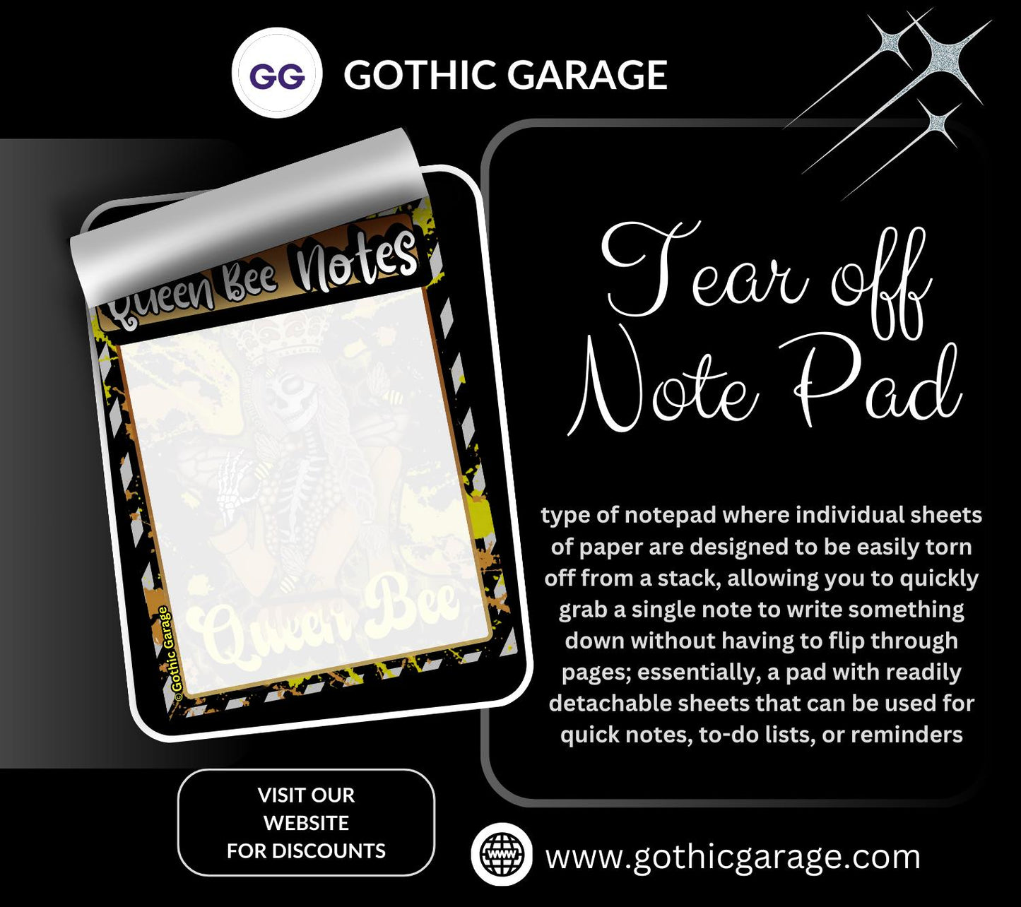 Queen Bee Skeleton Notepad: Gothic Stationery, 50 Tear-Off Sheets