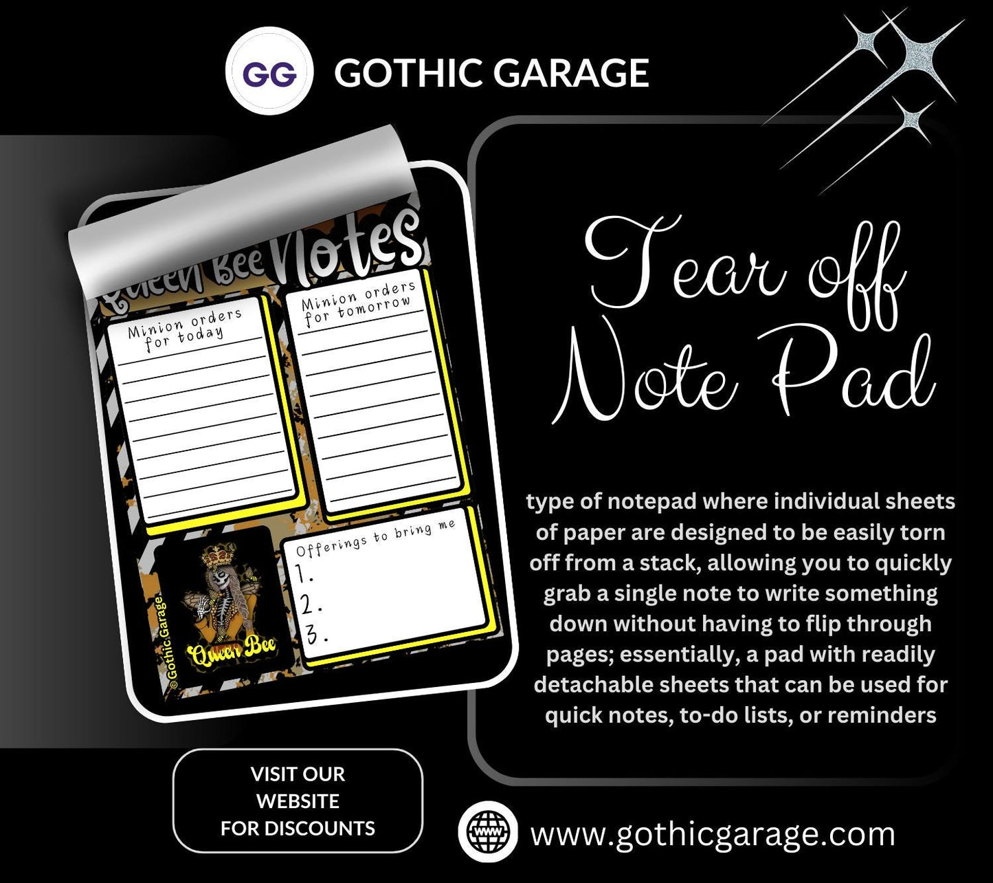 Queen Bee Notepad: Gothic Stationery for To-Do Lists