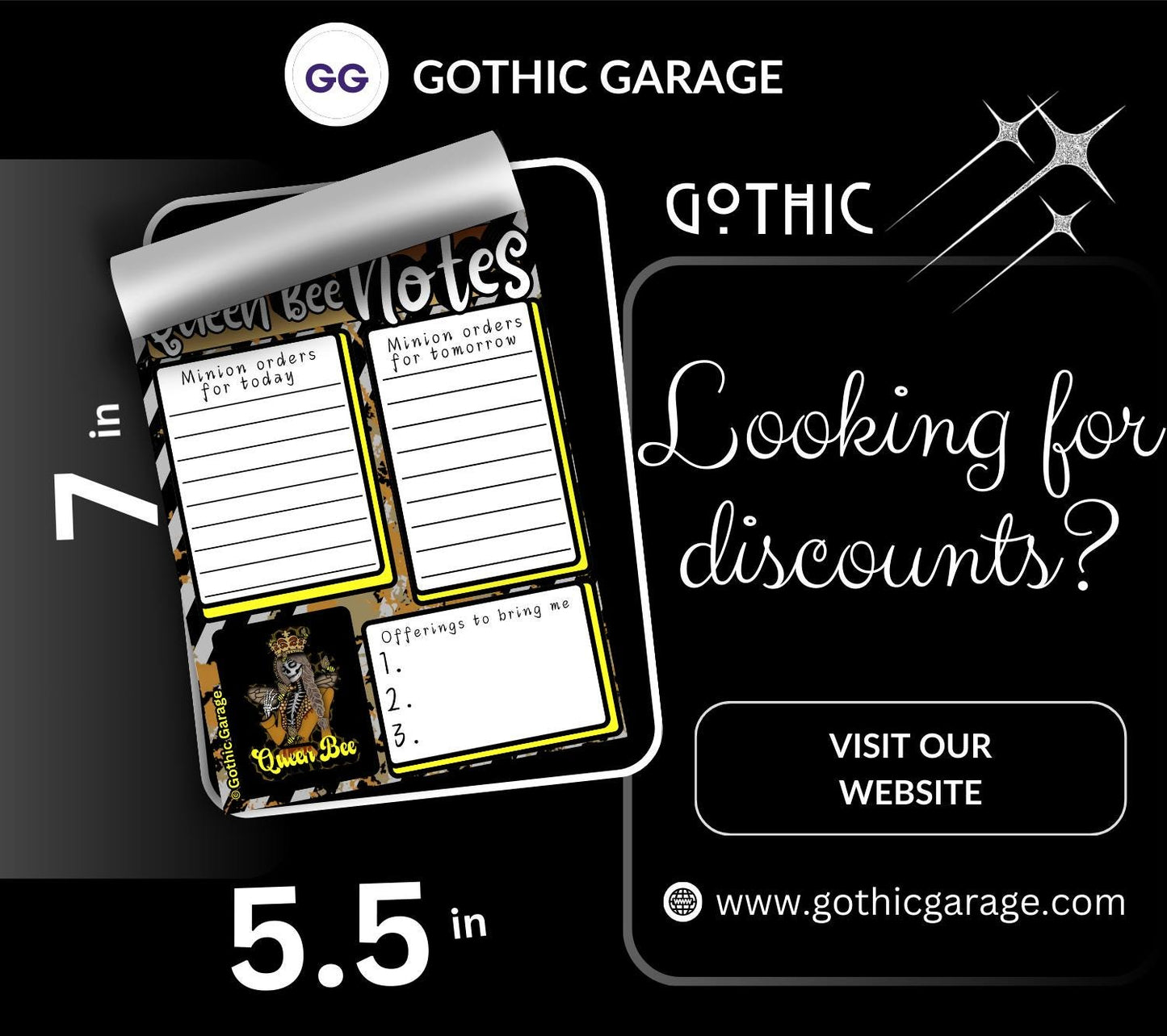 Queen Bee Notepad: Gothic Stationery for To-Do Lists