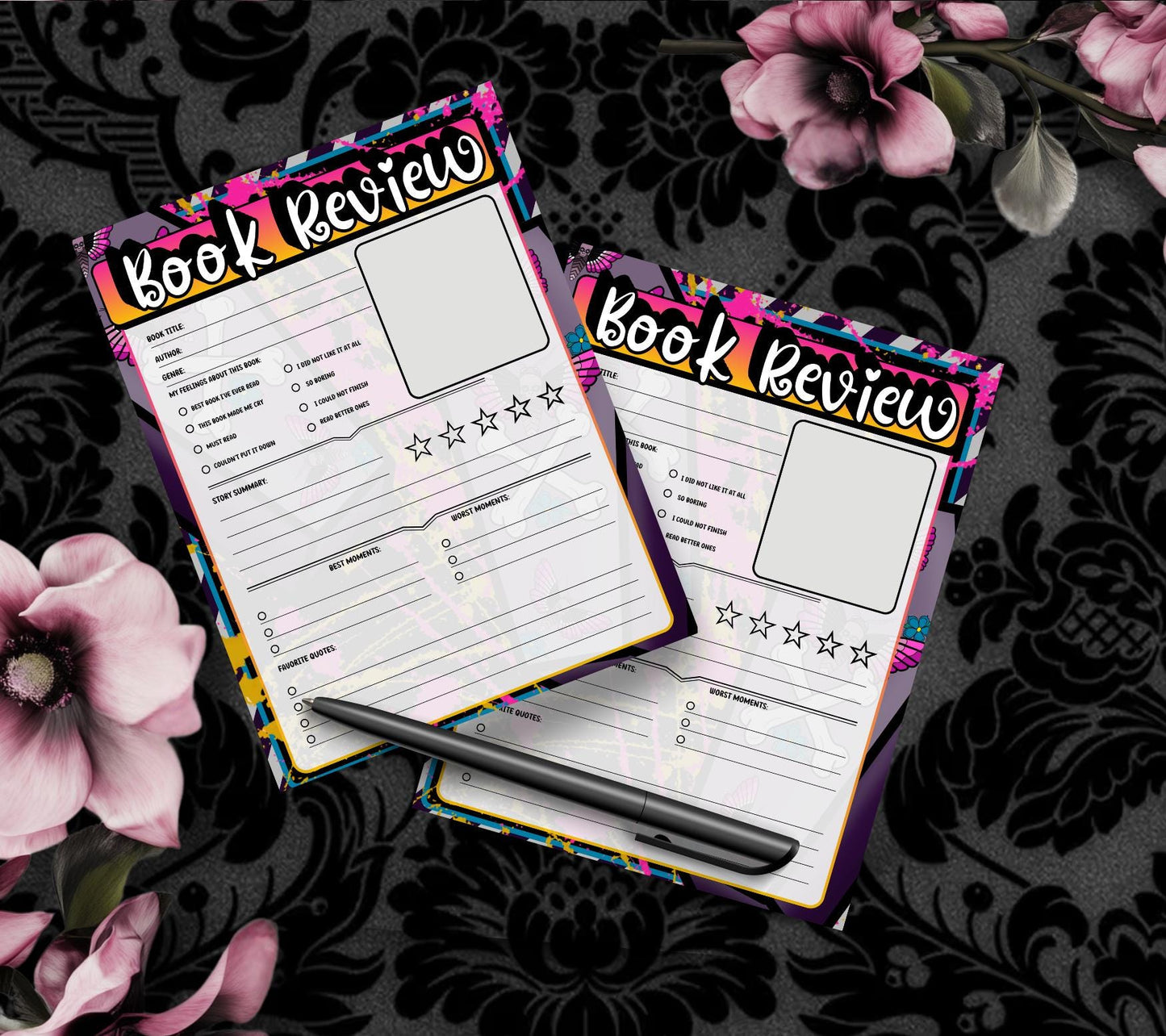 Spooky Pop Art Book Review Tear-Off Notepad – 50 Sheets of Aesthetic Reader Review Pages for Bookworms, Bloggers & Booktok