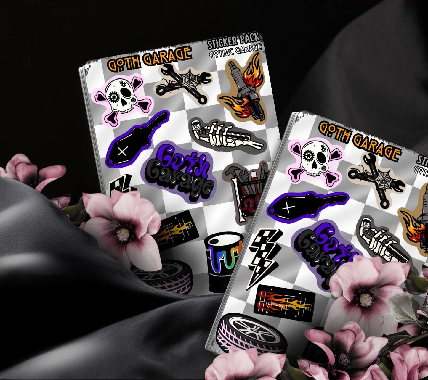 Goth Garage Sticker Sheet – Hot Rods, Hellfire & Hardcore Aesthetic