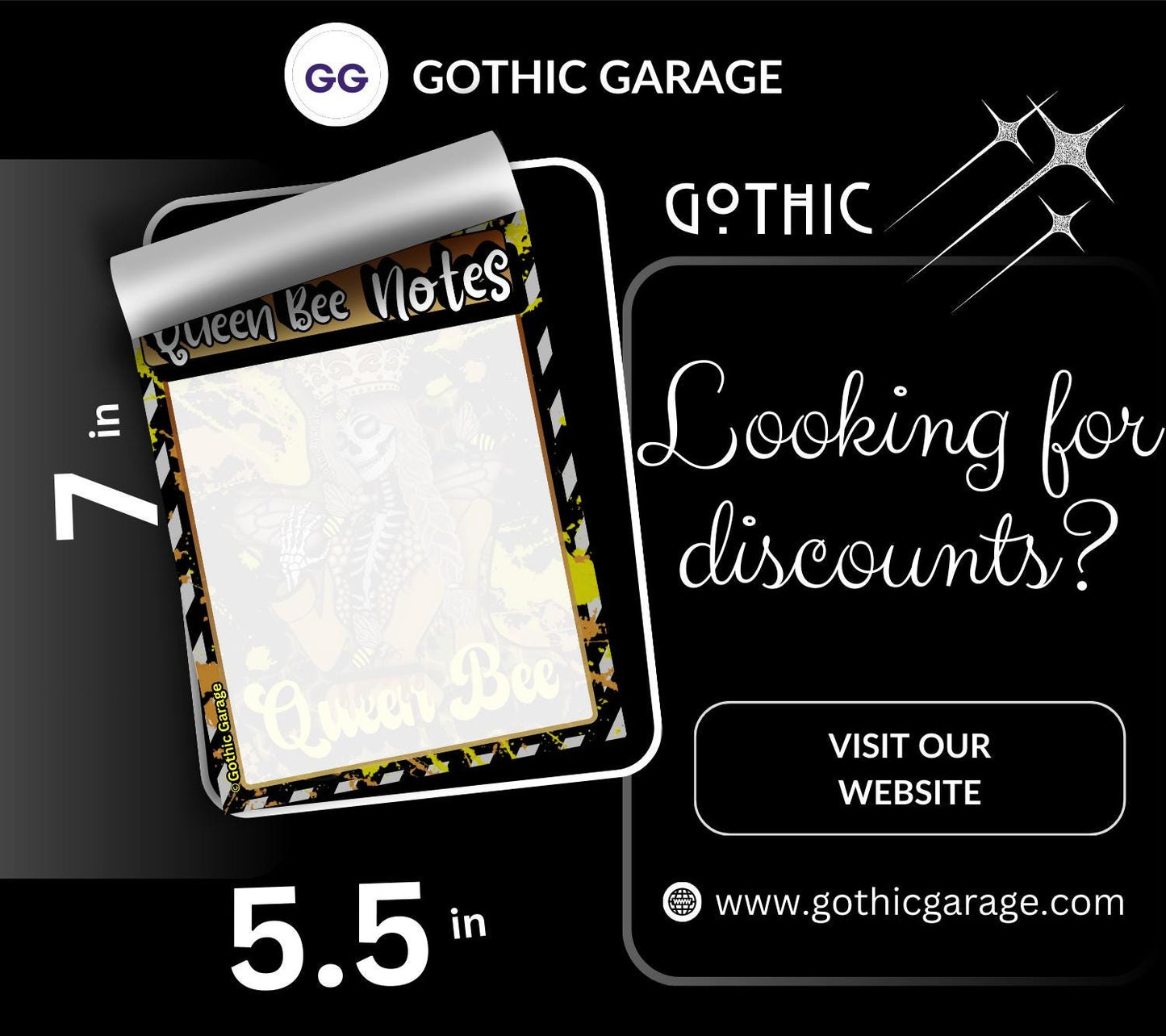 Queen Bee Skeleton Notepad: Gothic Stationery, 50 Tear-Off Sheets