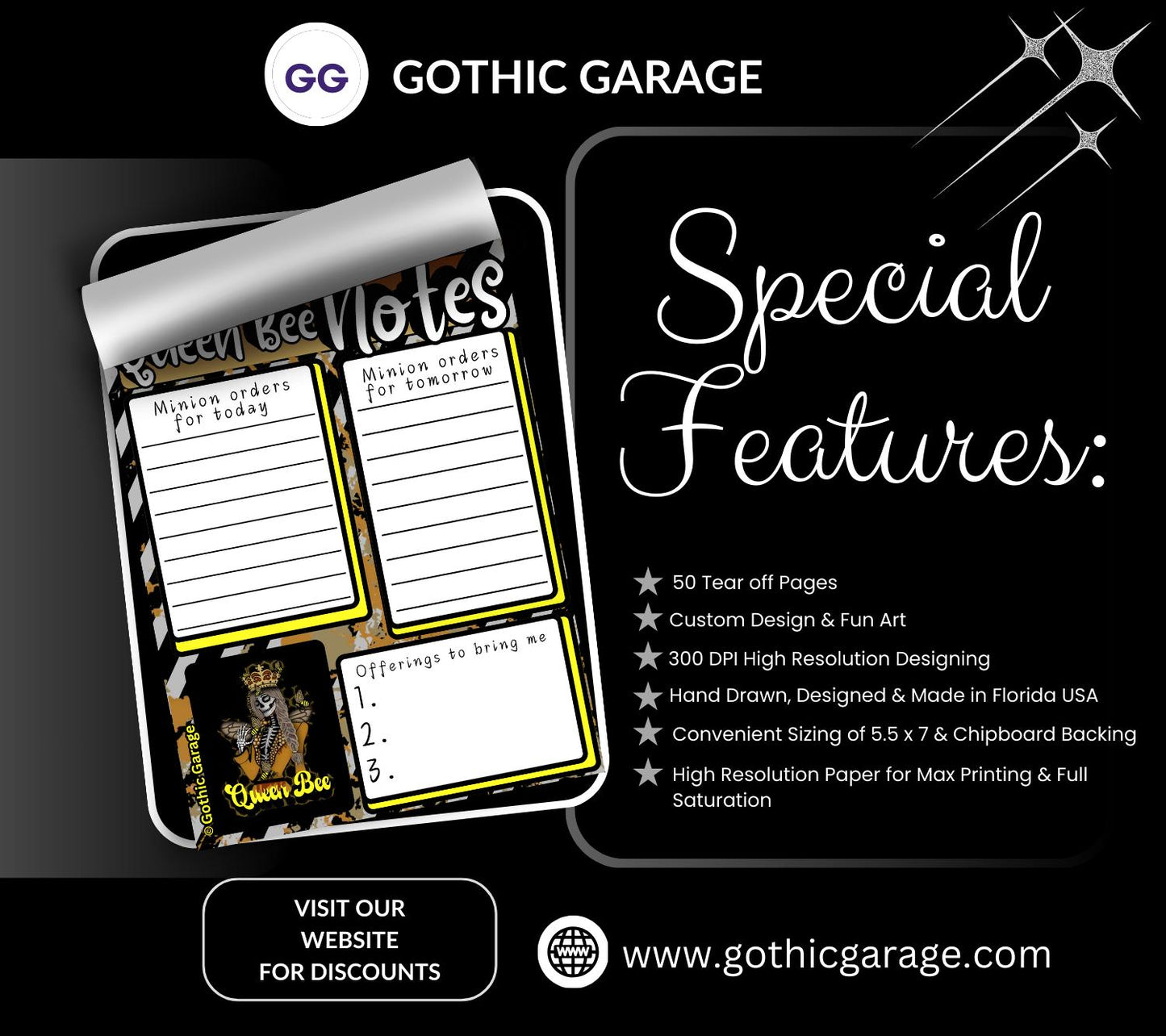 Queen Bee Notepad: Gothic Stationery for To-Do Lists
