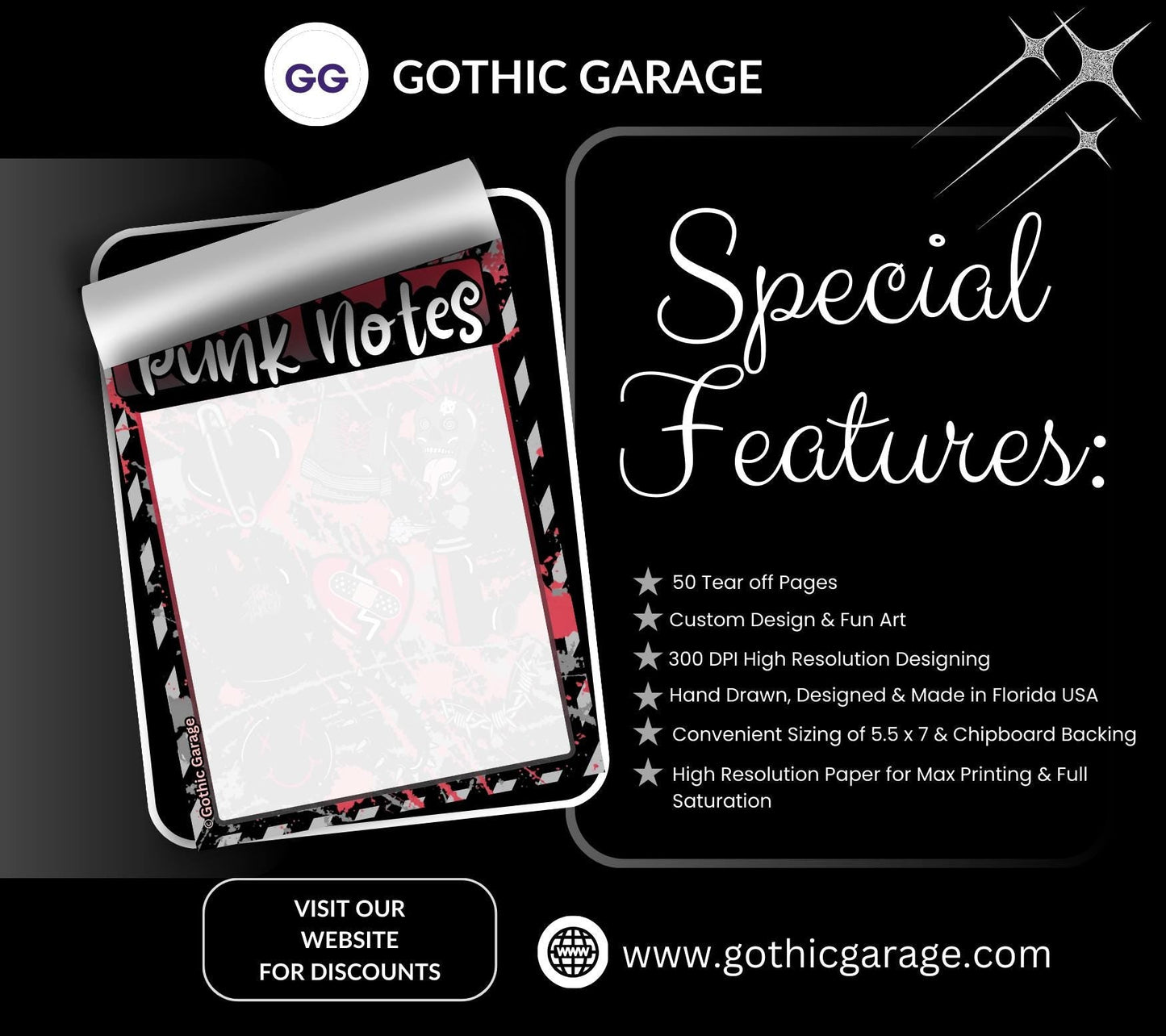 Punk Notes Notepad: Grunge Alt Stationery for Rebels - 50 Tear-Off Sheets