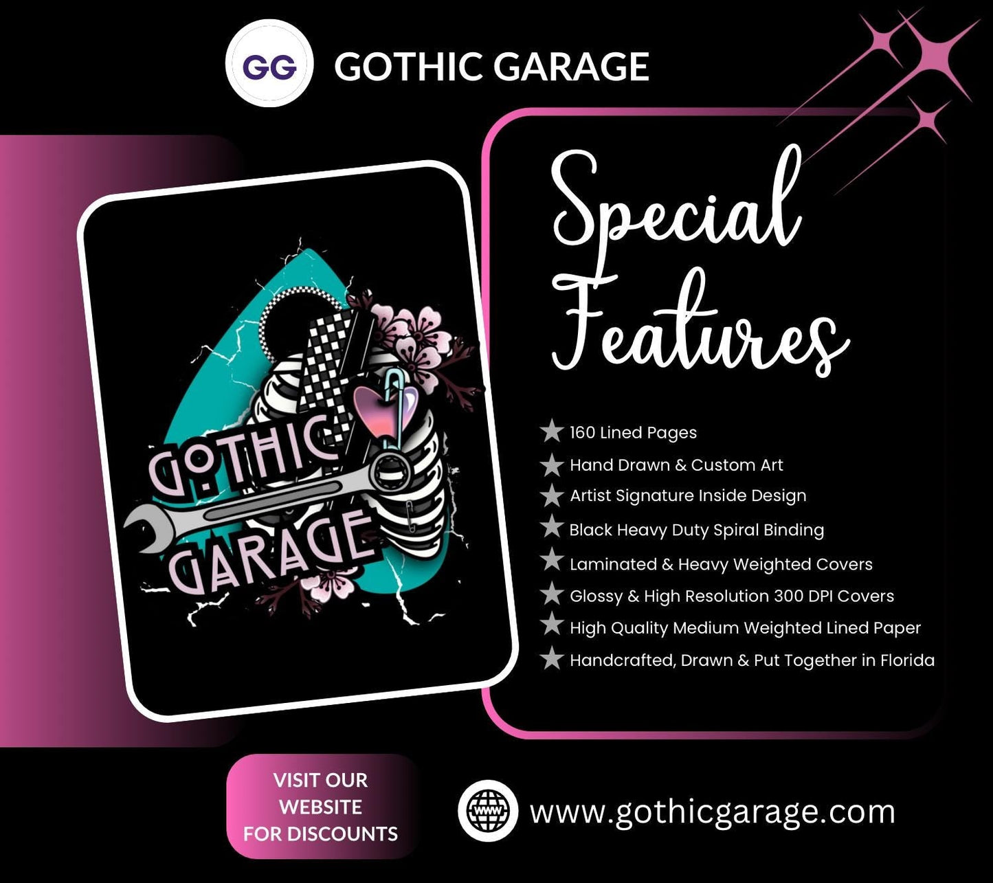Goth Beach Girl Notebook– Hand Drawn Dark Paradise – 160 Lined Pages for Daily Tasks and Notes