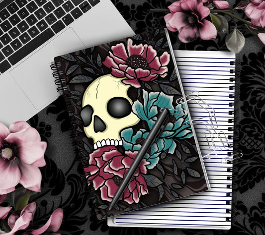 Gothic Skull & Floral Notebook Hand Drawn Detail  – 160 Lined Pages for Daily Tasks, Notes, and Personal Writing
