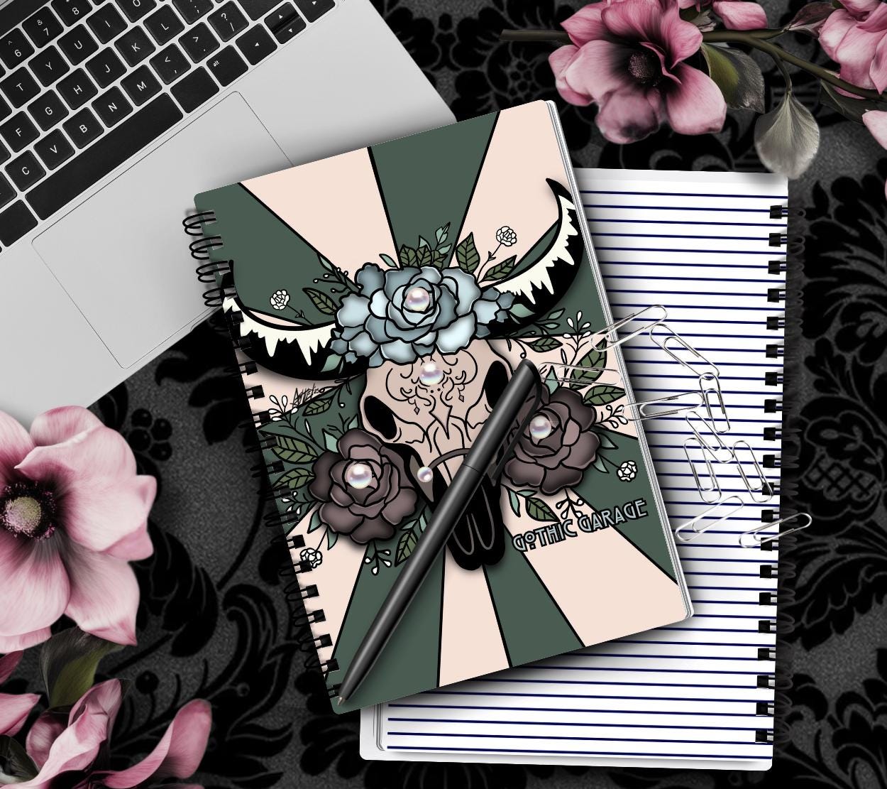 Desert Bones – Gothic Western Floral Notebook - Hand Drawn Detail  – 160 Lined Pages for Daily Tasks, Notes, and Personal Writing