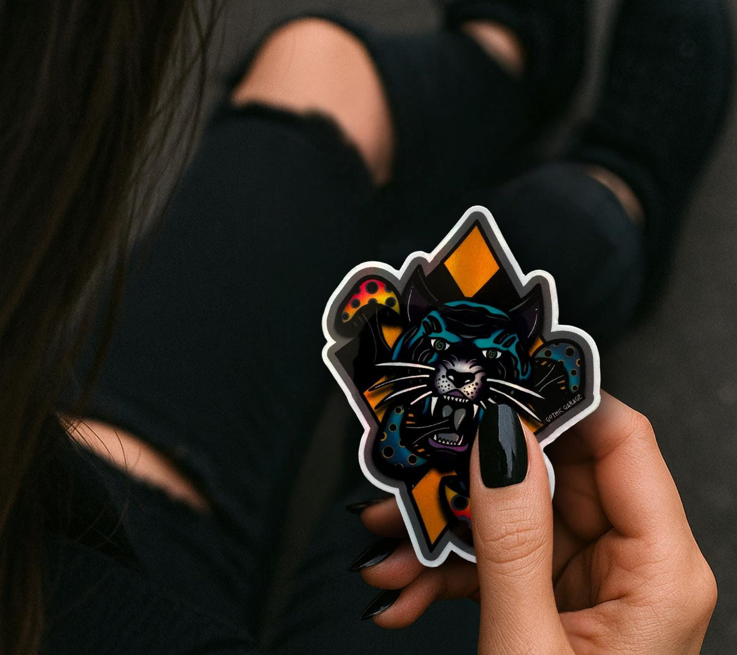 Gothic Mushroom Tiger Sticker: Waterproof Die Cut, Glossy or Holographic