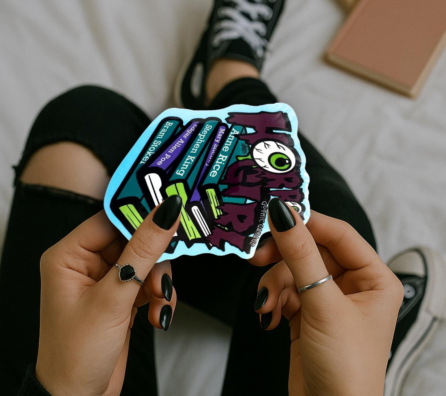 Horror Girl Book Lover Sticker: Gothic Waterproof Vinyl Decal