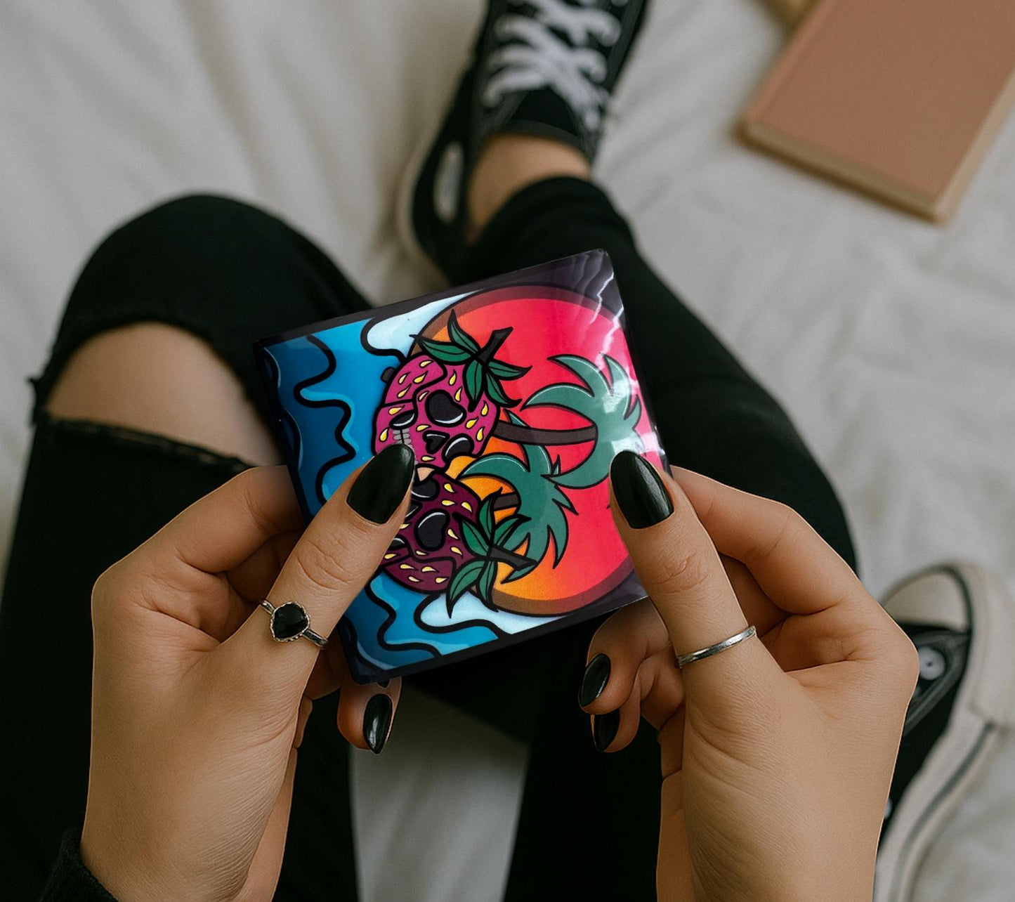 Florida Strawberry Skull Sticker: Gothic Beach Sunset, Waterproof Vinyl