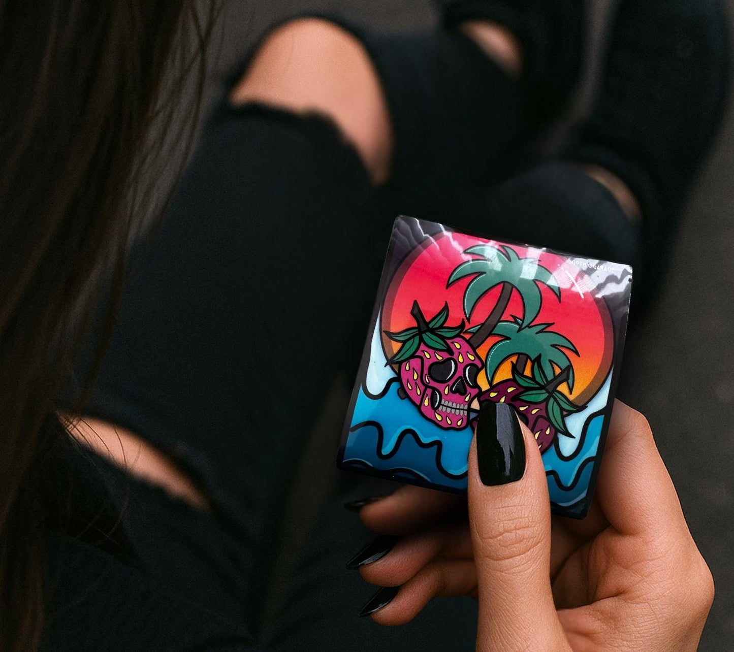 Florida Strawberry Skull Sticker: Gothic Beach Sunset, Waterproof Vinyl