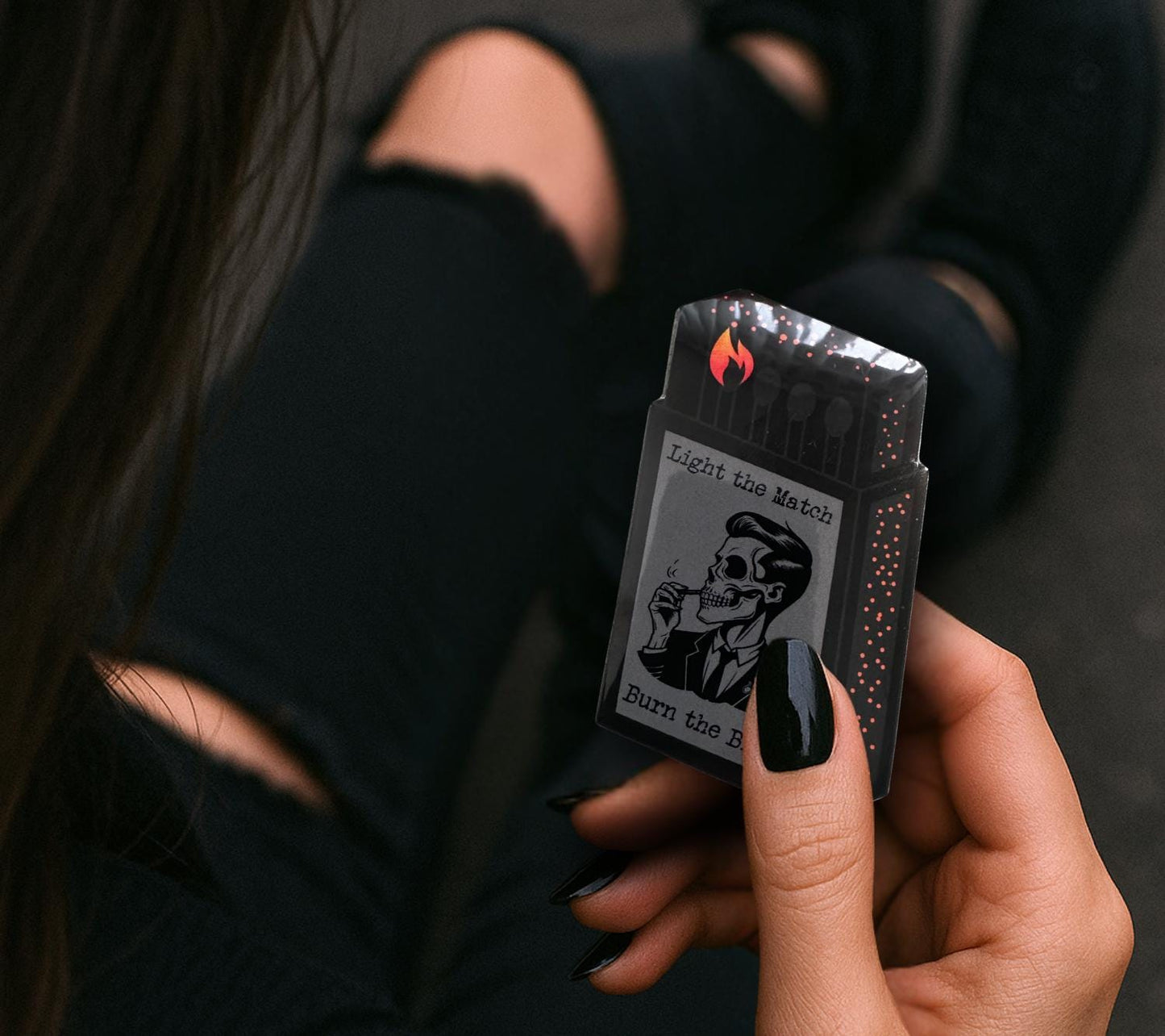 Burning Bridge Skeleton Sticker: Gothic Humor, Waterproof Vinyl