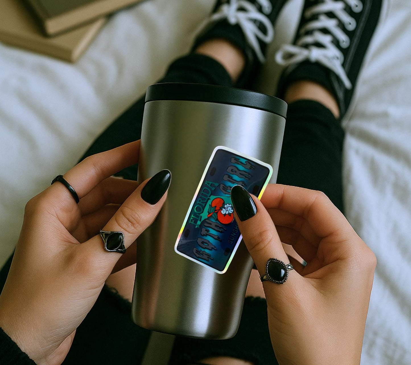 State Goth Girl License Plate, Customize Your Waterproof Die Cut Sticker, Choose Between Glossy or Holographic, Perfect Fun to any Surface