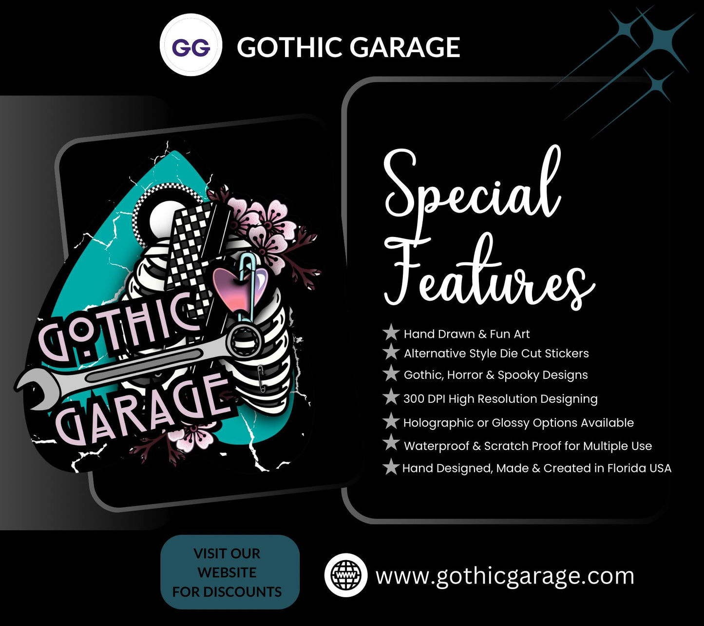 Neon Red Coffin Motel Sticker: Gothic Waterproof Die Cut