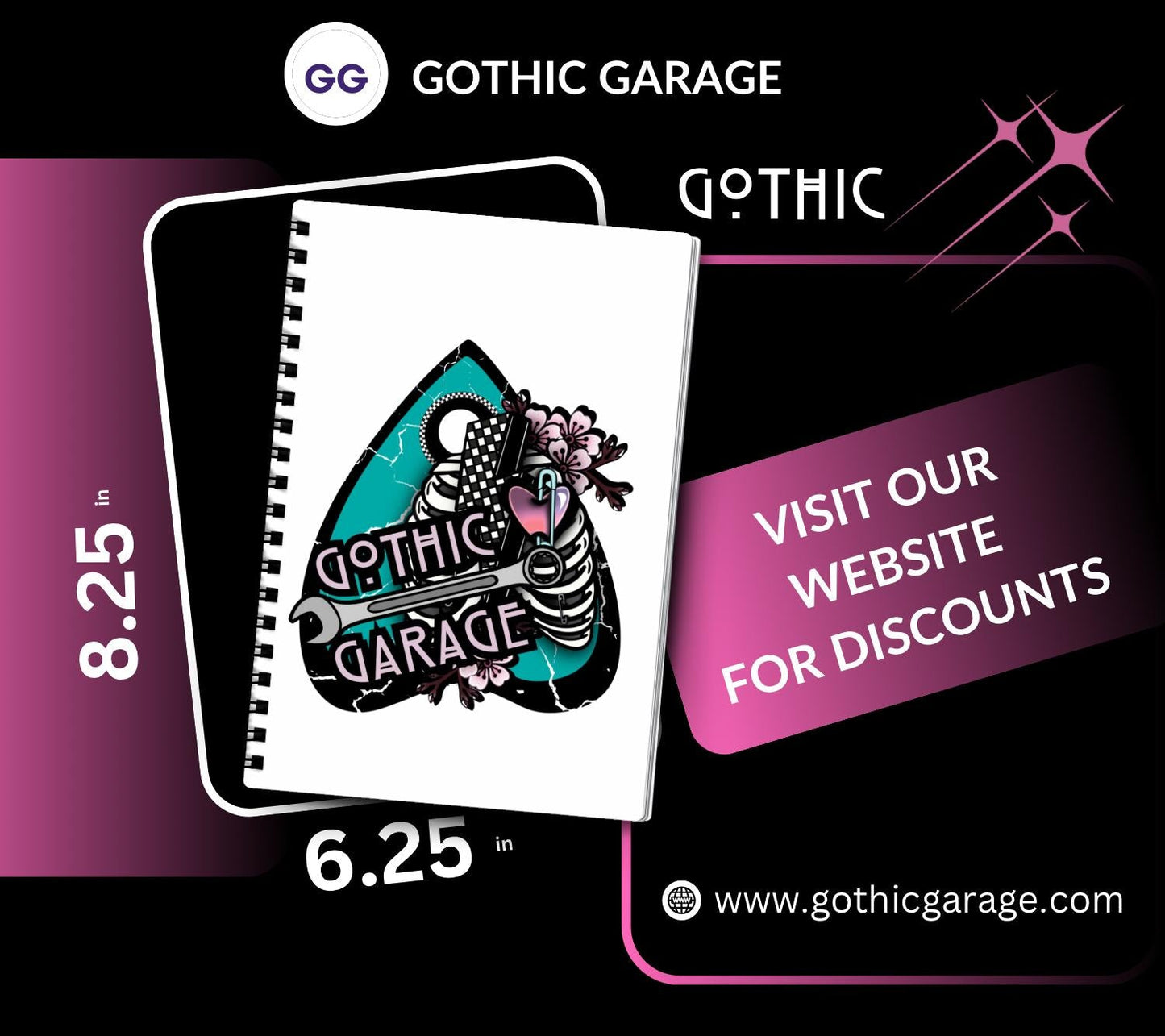 Gothic Skull & Floral Notebook Hand Drawn Detail  – 160 Lined Pages for Daily Tasks, Notes, and Personal Writing