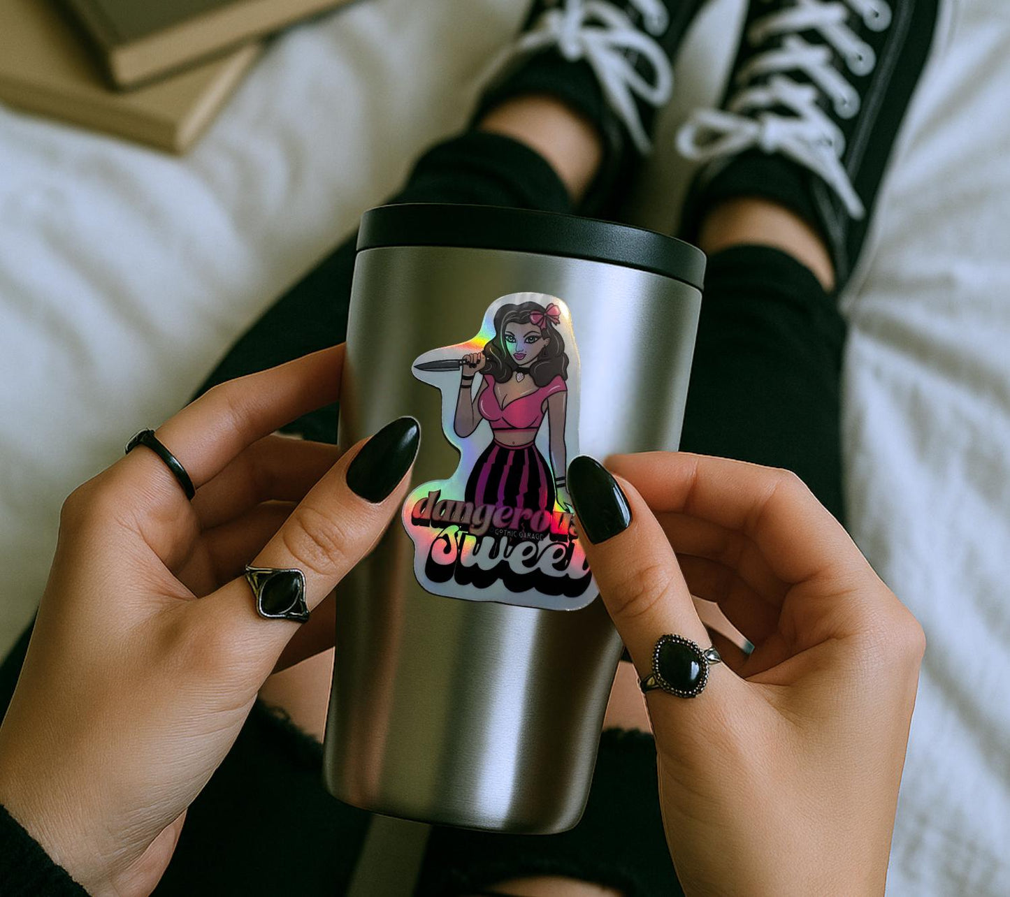 Gothic Pin-Up Girl Sticker: Dangerously Sweet, Waterproof Vinyl
