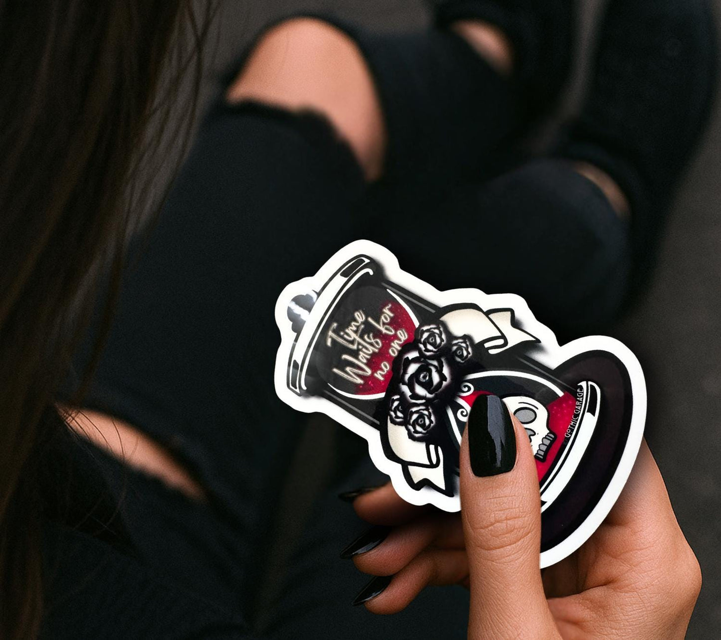 Skull Hourglass Sticker: Gothic Waterproof Die Cut, Glossy or Holographic