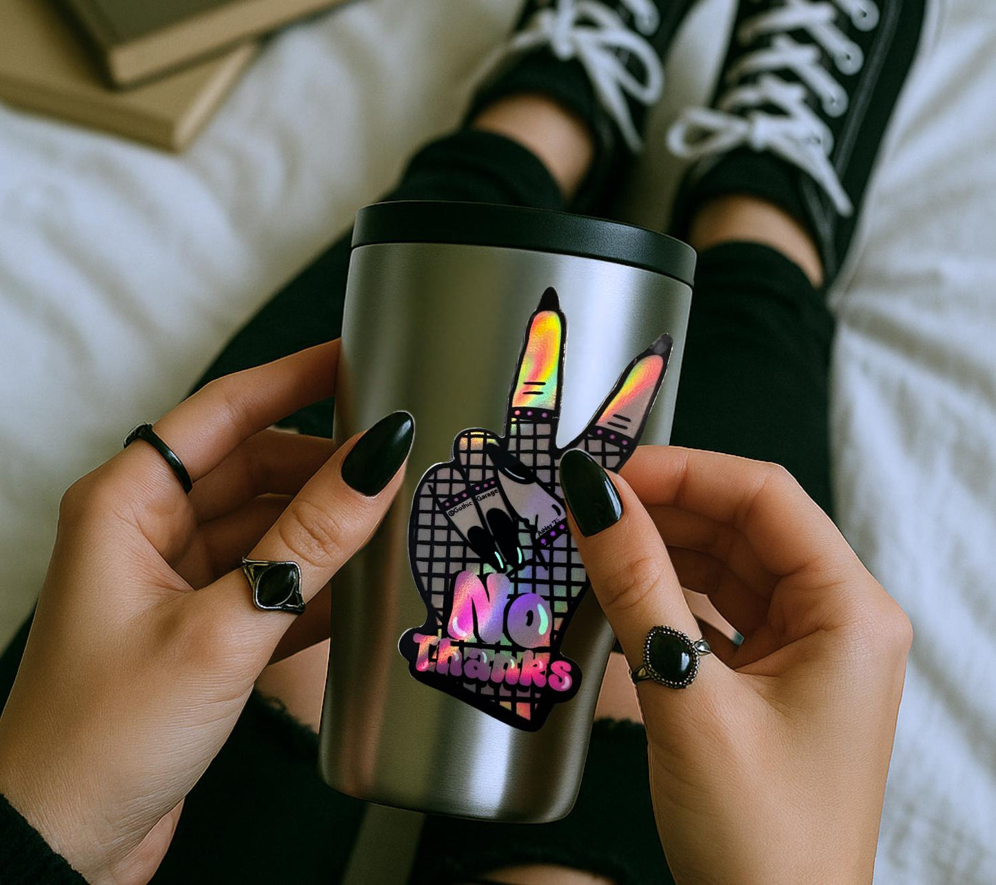 Gothic Hand Waterproof Sticker: Punk Princess No Thanks Vinyl Decal