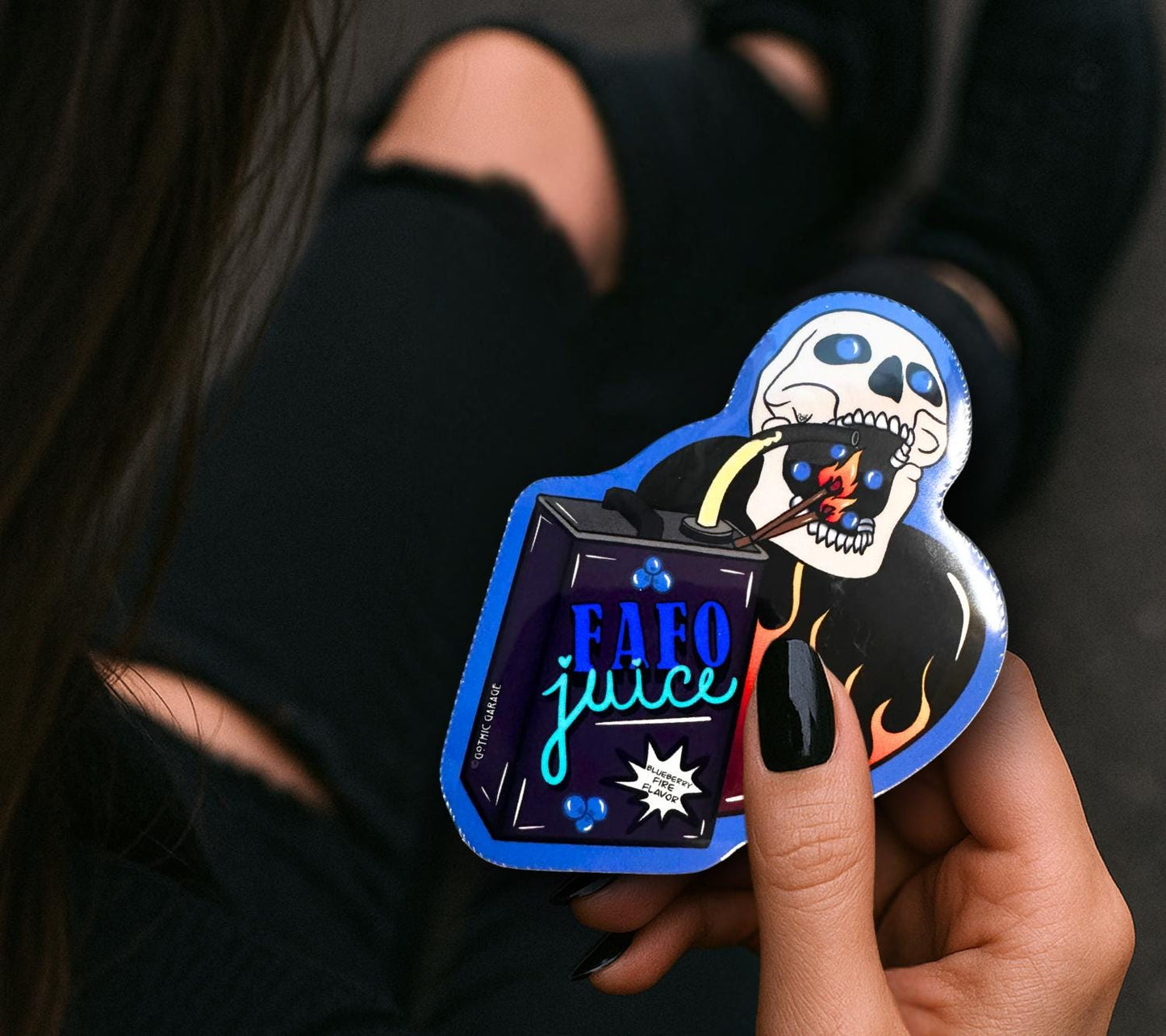 FAFO Juice Skull Sticker: Gothic Sarcasm, Waterproof Vinyl (Glossy or Holographic)
