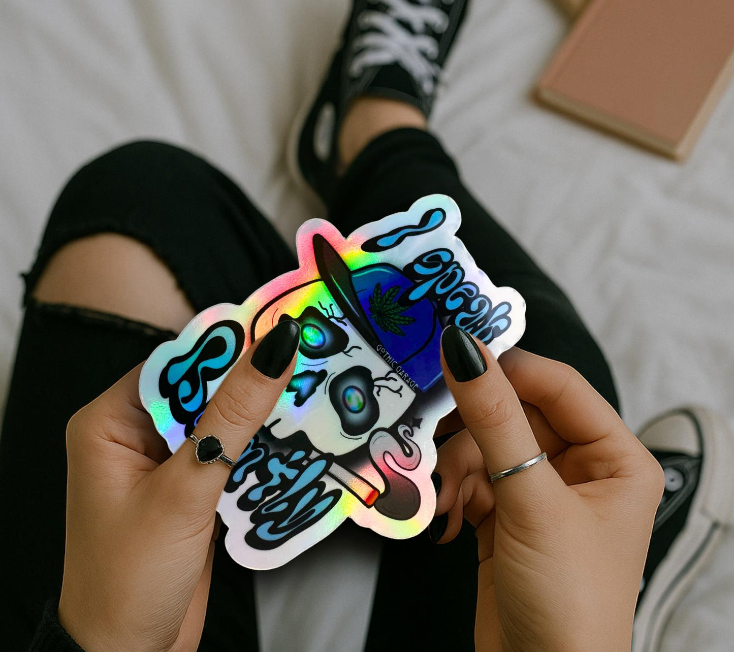 Blunt Marijuana Gothic Skull Waterproof Sticker – Where Fun Meets Plant-Powered Vibes! - Perfect for Scrapbooking and Collecting