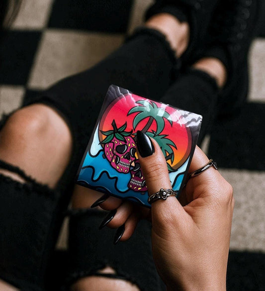 Florida Strawberry Skull Sticker: Gothic Beach Sunset, Waterproof Vinyl