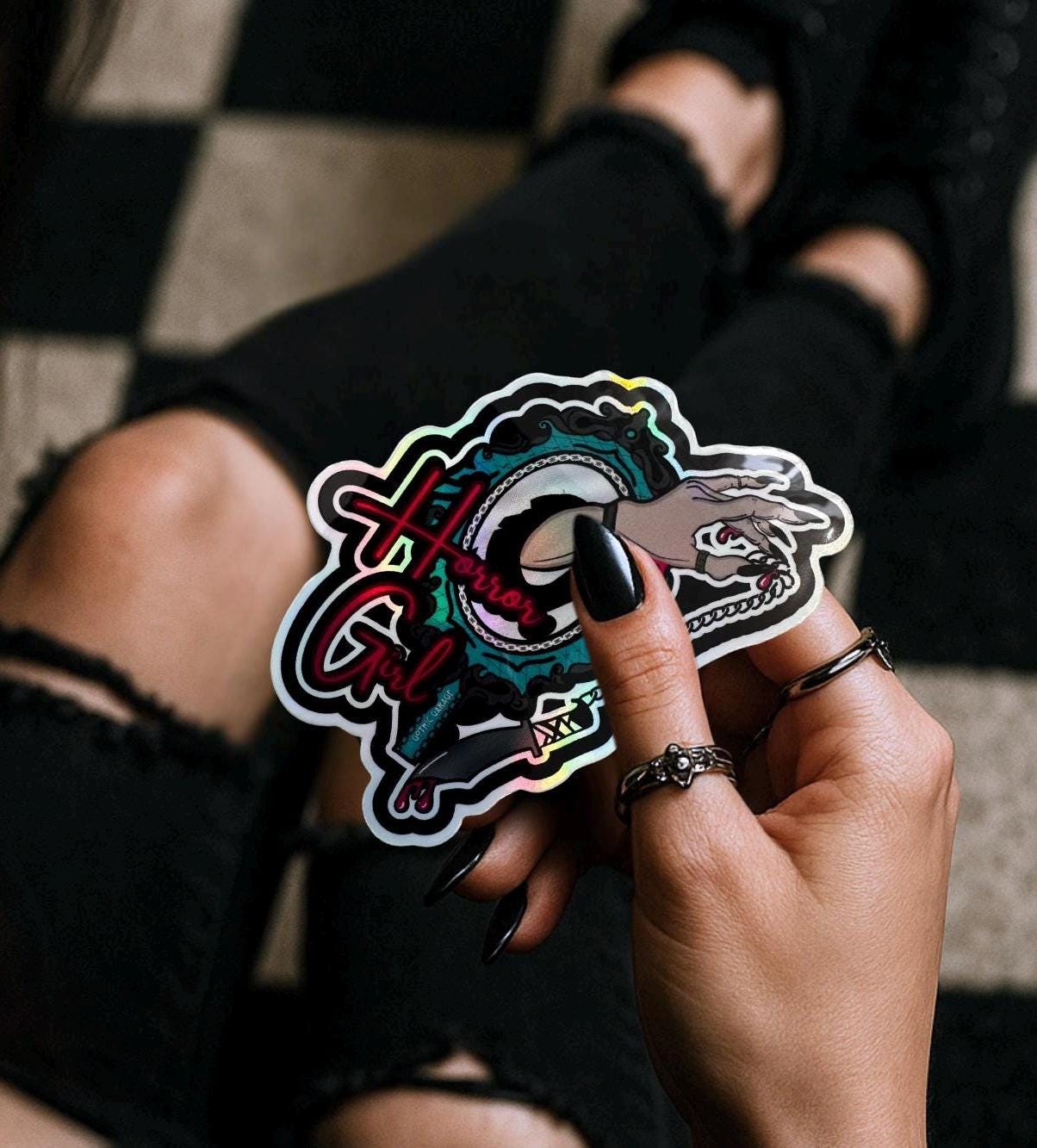 Gothic Horror Girl Sticker: Waterproof Die Cut, Glossy or Holographic
