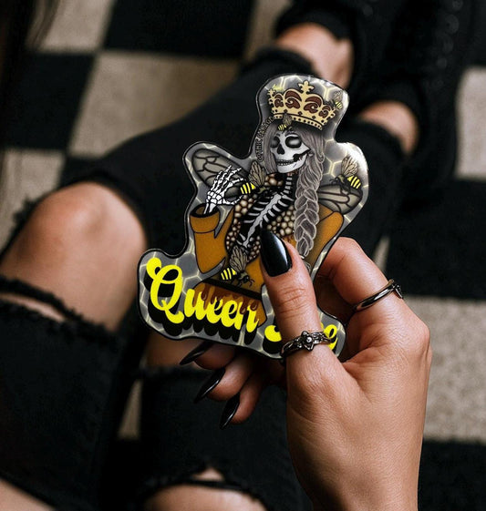 Gothic Queen Bee Skeleton Sticker: Waterproof Vinyl Decal