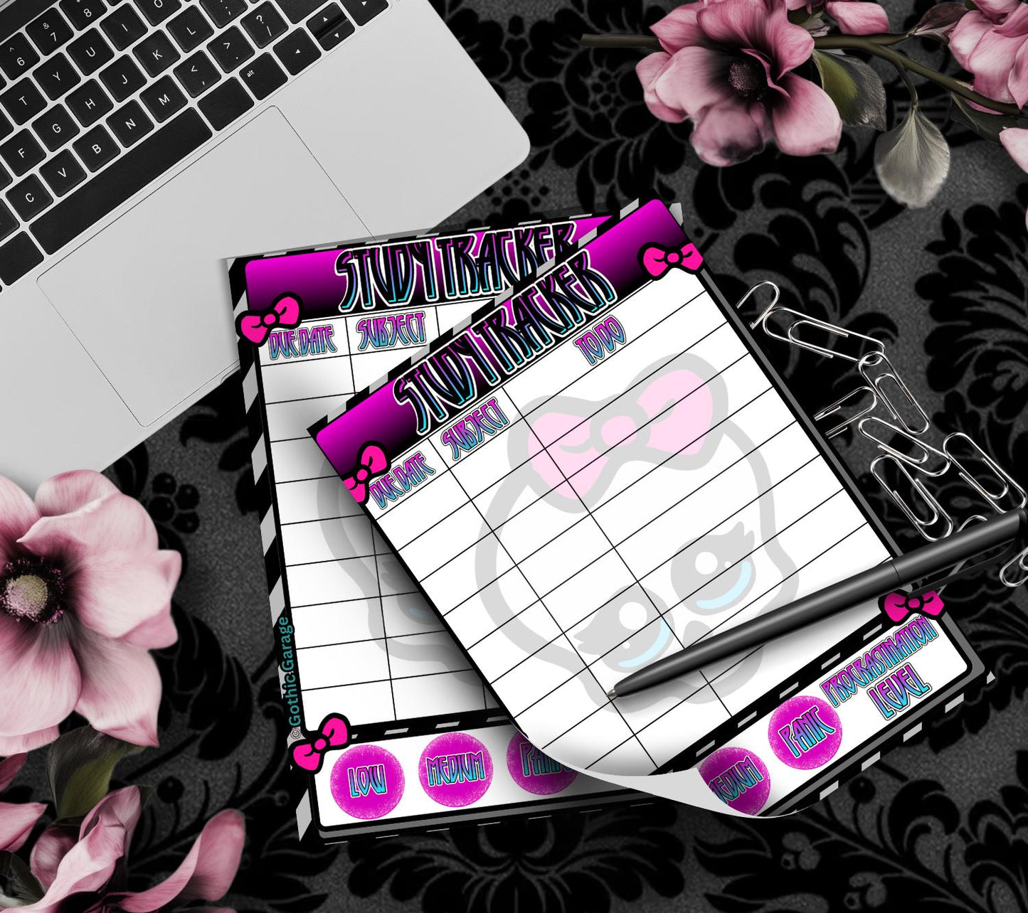 Gothic Study Tracker Notepad – Cute Pastel Skull Planner for Students & Procrastinators