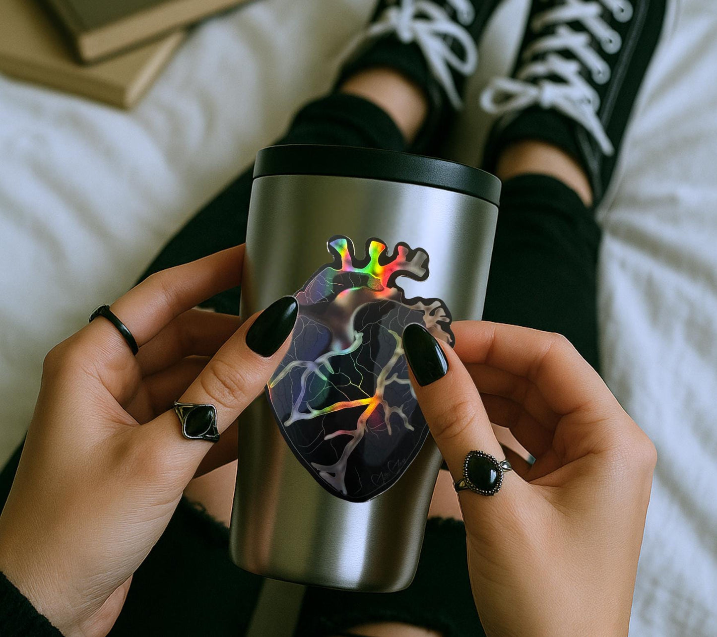 Gold Vein Anatomical Heart Sticker: Gothic X-Ray Vinyl Decal