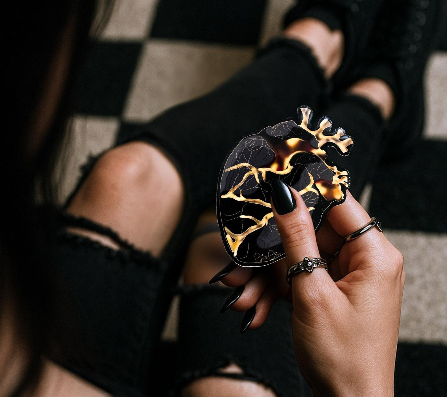 Gold Vein Anatomical Heart Sticker: Gothic X-Ray Vinyl Decal