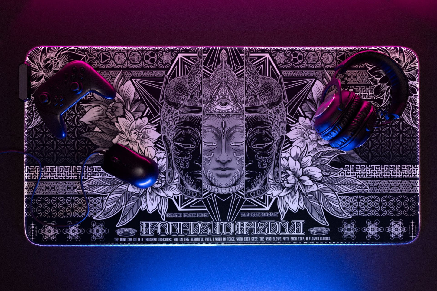 WOUNDS TO WISDOM V1 ✦ MONOCHROME ✦ XXL RGB Gaming Mouse Pad