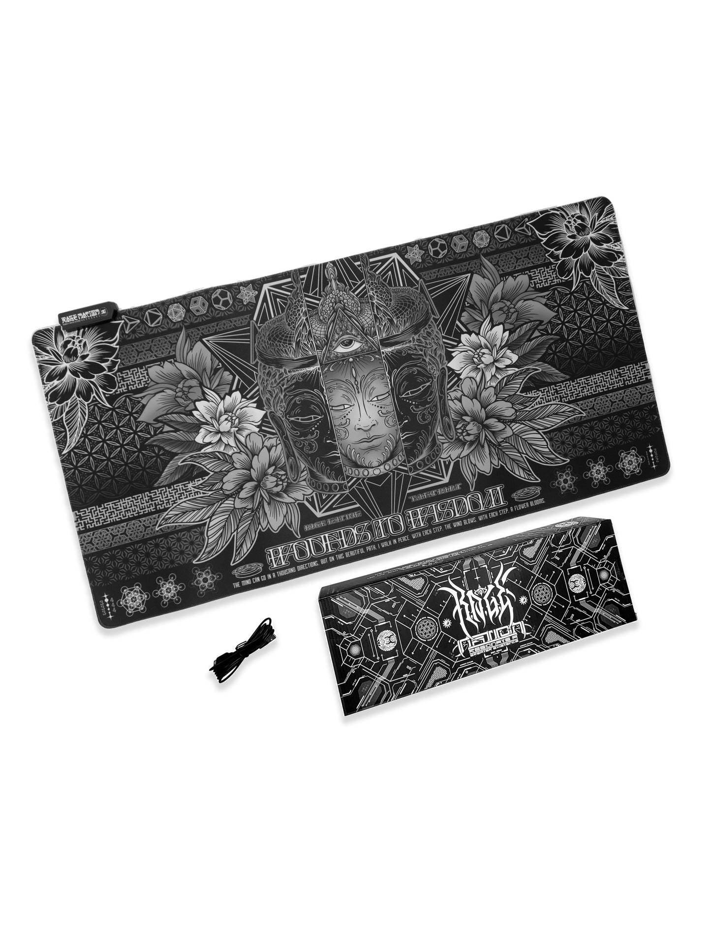 WOUNDS TO WISDOM V1 ✦ MONOCHROME ✦ XXL RGB Gaming Mouse Pad