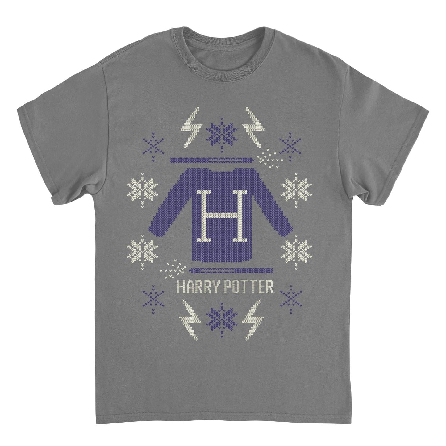 Harry Potter Blue Christmas Swetter Pattern Charcoal T-Shirt